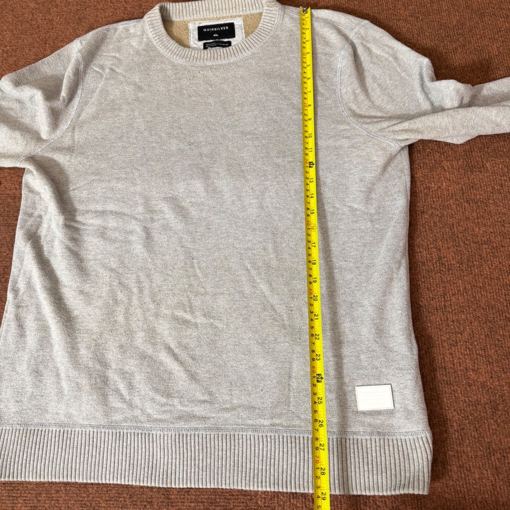 Quiksilver Mens XL Heather Grey Crewneck Knit Sweater Radical Times Patch Logo - Picture 2 of 10